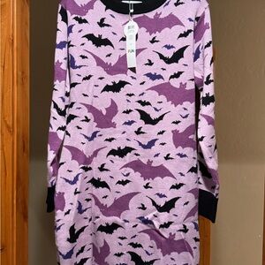 NWT Purple Bat Print Sweater Dress in XL